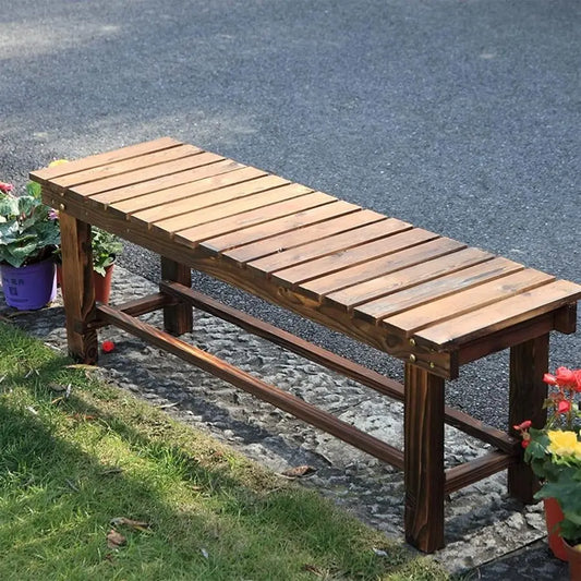 Bancs de jardin d'extérieur résistants aux intempéries, banc de terrasse deux places sans dossier, banc en bois avec lattes résistantes aux hautes températures