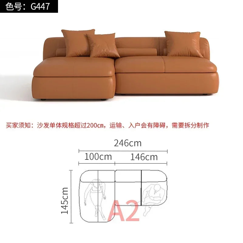 20031A Curved Leather Sofa First Layer Cowhide Semicircle Living Room Italian Modern Simple High-End Elegant