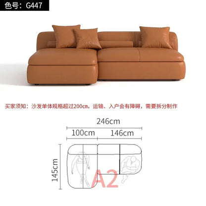 20031A Curved Leather Sofa First Layer Cowhide Semicircle Living Room Italian Modern Simple High-End Elegant