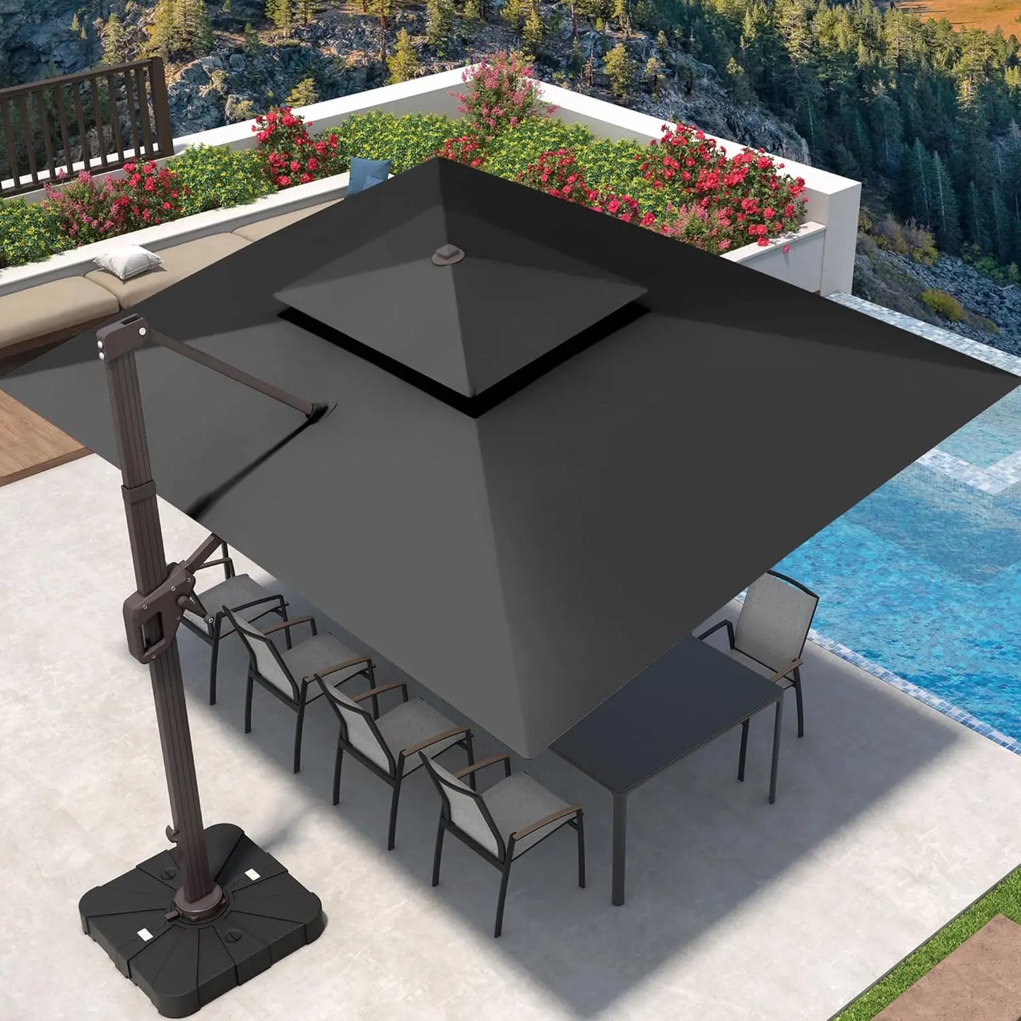 9' x 12' Cantilever Patio Umbrella 360°Rotation Rectangular Outdoor Large Offset Umbrellas Double NO base Beige Black Grey Navy