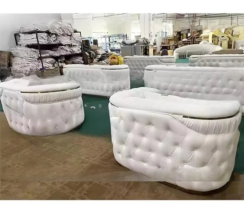 Factory direct sales European luxury rose gold legs white chesterfield sofa velvet fabric button tufted living room sofa