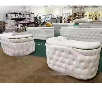 Factory direct sales European luxury rose gold legs white chesterfield sofa velvet fabric button tufted living room sofa