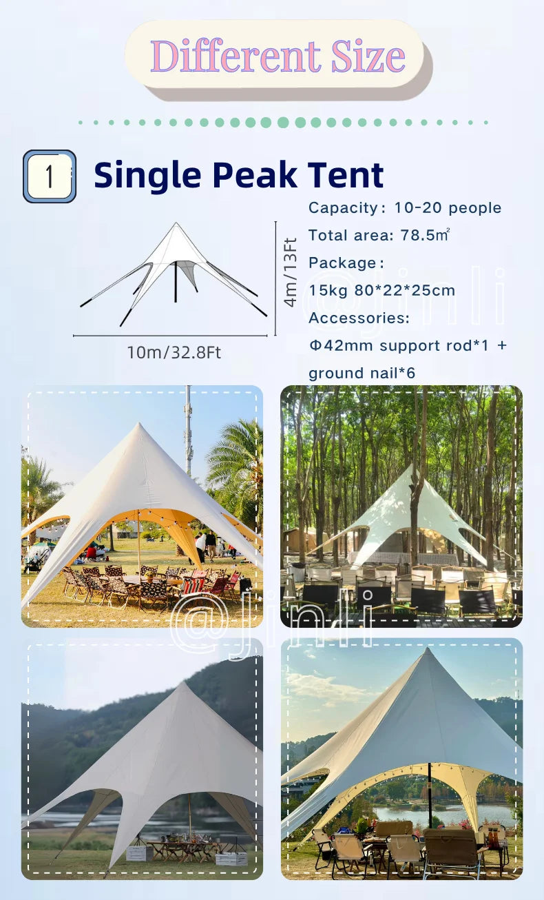 Star Canopy Tent 900D Oxford Cloth  Single Double Pole Octopus Shape Stretch Outdoor Peak Starshade for Camping And Picnics