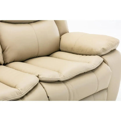 Cream Manual Recliner Loveseat Sofa Set 1+2+3 Seater Pillow Top Arms Pocket Spring Seating Leather Upholstery