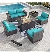 YND6-WQQkulavik 6PCs outdoor furniture set PE Wicker rattan sectional sofa patio conversation sets. navy blue