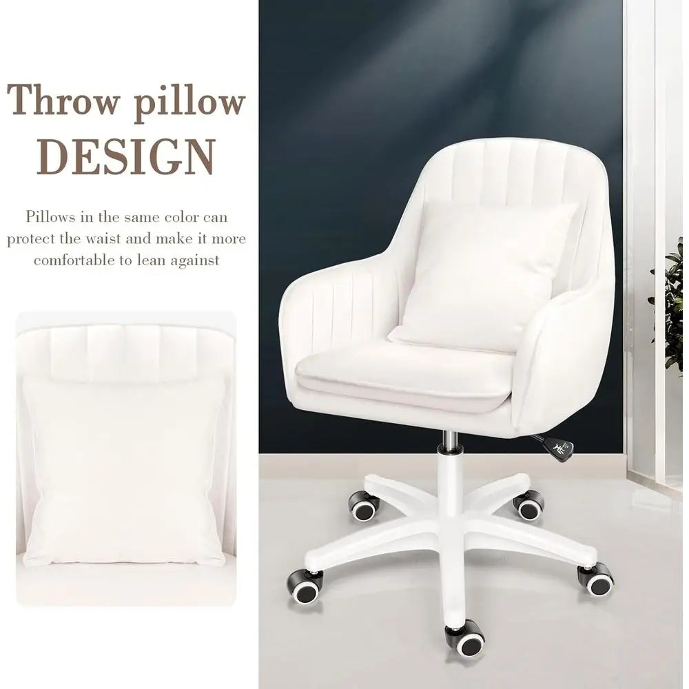 Swivel Rolling Desk Chair with Wheels, Upholstered Makeup Chair for Women Girls, Computer Task Chair or Bedroom Living Room Offi