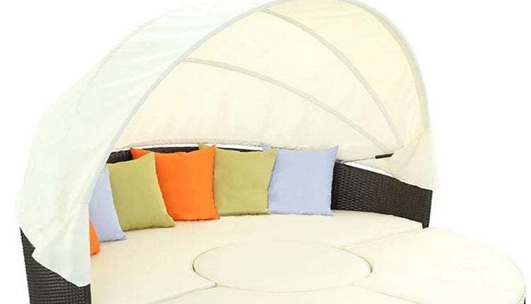 N Outdoor Lounge Leisure Ratten Bed Balcony Courtyard Sun Shade Sofa Outdoor round Bed