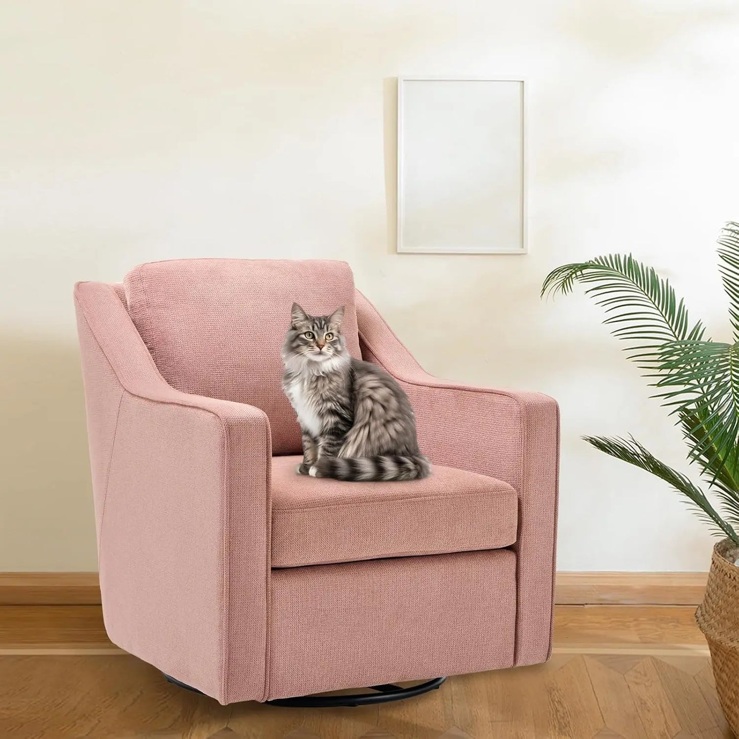 Swivel Accent Chair, 360° Rotation Chenille Fabric Upholstered Leisure Armchair with Lumbar Pillow for Living Room Bedroo