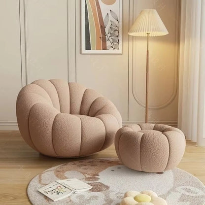 Modern White Velvet Swivel Lazy Sofa Chair New Design Pumpkin Lounge Ottoman Living Room Furniture Set for Hotels