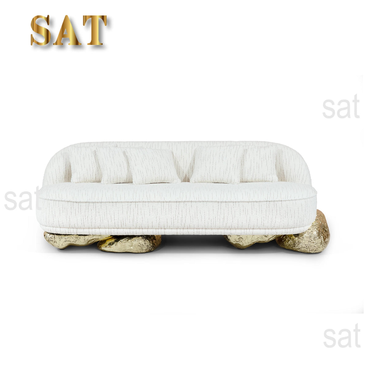 Modern Portuguese three-seater sofa with fabric cover, metal frame, durable design, suitable for living rooms