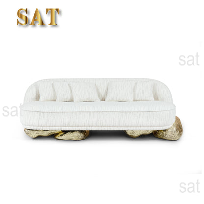 Modern Portuguese three-seater sofa with fabric cover, metal frame, durable design, suitable for living rooms