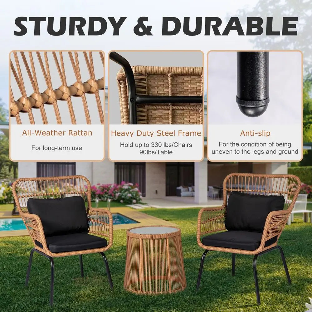 Piece Outdoor Wicker Furniture Bistro Set, Rattan Chairs Conversation Sets Wicker Patio Furniture for Balcony Poolside Backyard