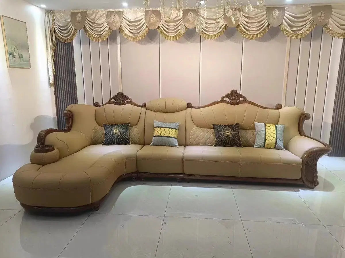European leather sofa first layer cowhide combination living room villa luxury ebony sofa style fully furnished small apartment