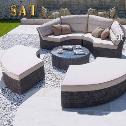 Modular Outdoor Garden Sofa Set With Height Adjustable Lifting Table Sunbed Shape Sun Lounger