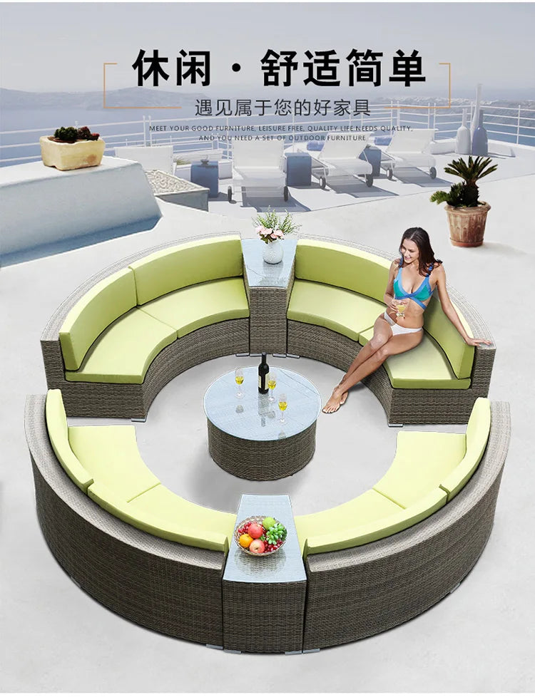 Outdoor round rattan sofa combination curved living room sofa