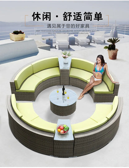 Outdoor round rattan sofa combination curved living room sofa