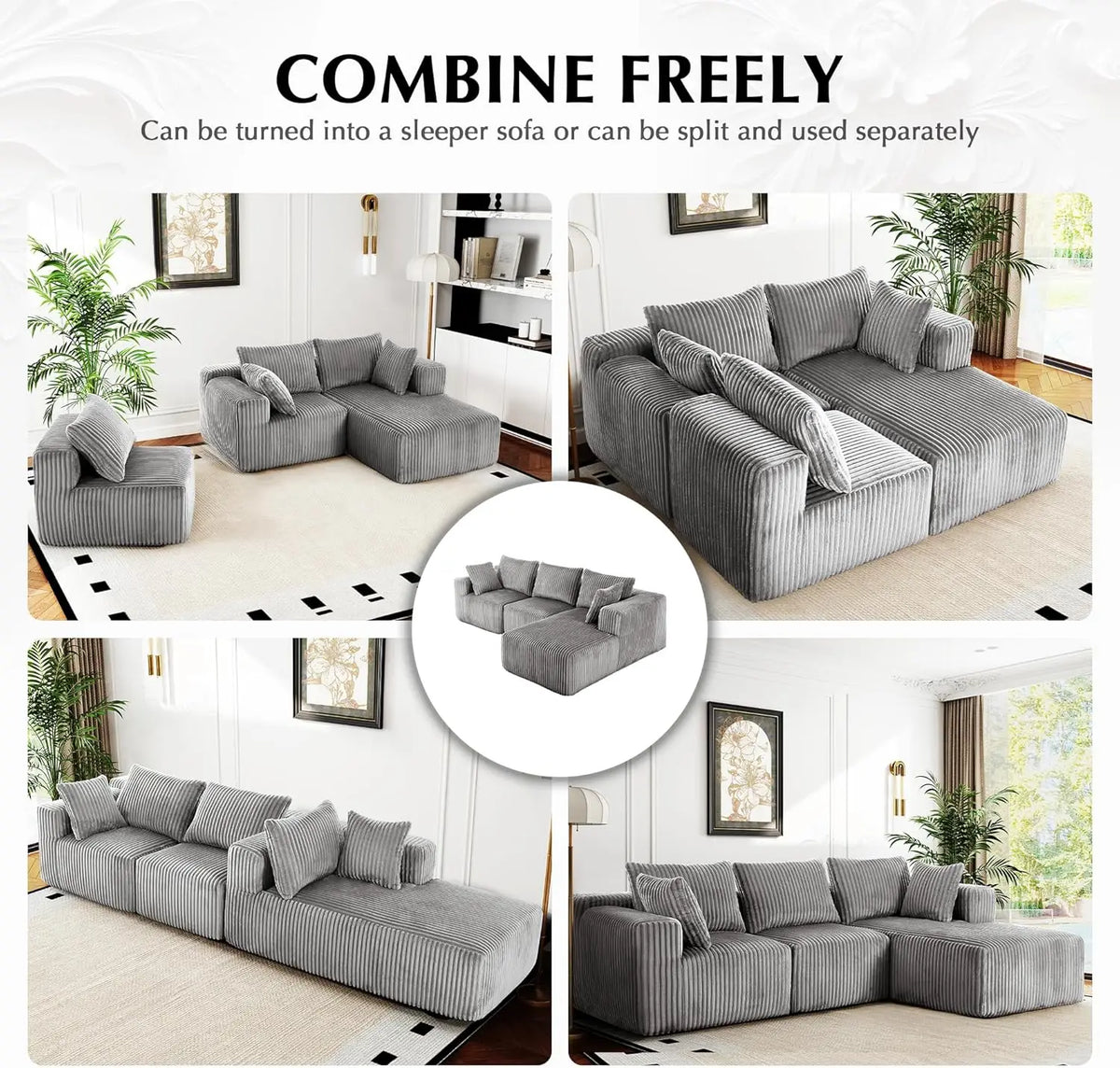 Modular Sectional Sofa for Living Room L Shaped Boneless Couch, Sofa Bed Memory Foam Couches with Chaise