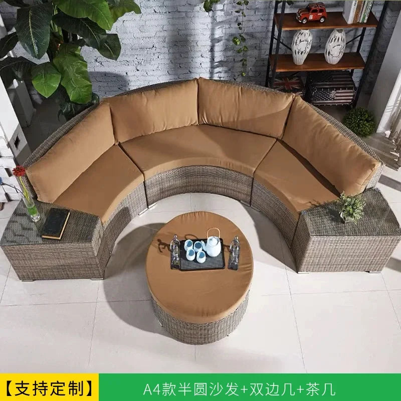 Leisure Outdoor Villa Garden Arc Sofa Hotel Courtyard Rattan Sofa B & B Terrace Sofa Furniture