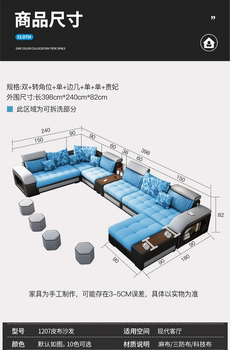 Modern 5 6 7 8-Seater Fabric Sofas Sectional Set for Living Room Hotel Furniture with Sponge Filling
