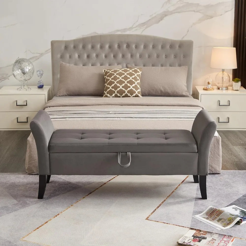 Storage Bench, Velvet Upholstered Bed Bench, 51