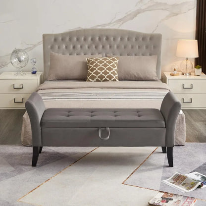 Storage Bench, Velvet Upholstered Bed Bench, 51" Modern Tufted Ottoman Storage Bench Wood Legs for End of Bed