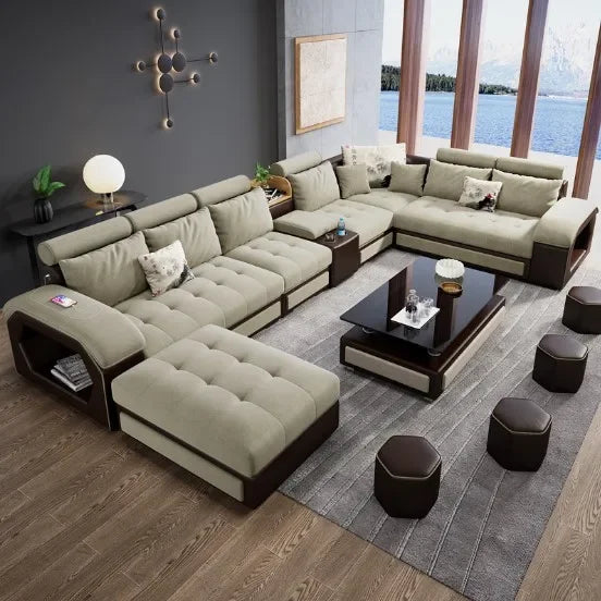 For Modern Sectional Sofas Cum Bed Couch Living Room Sofa Set Home Furnture Luxury U Shaped Corner Sofa Set 7 Seater