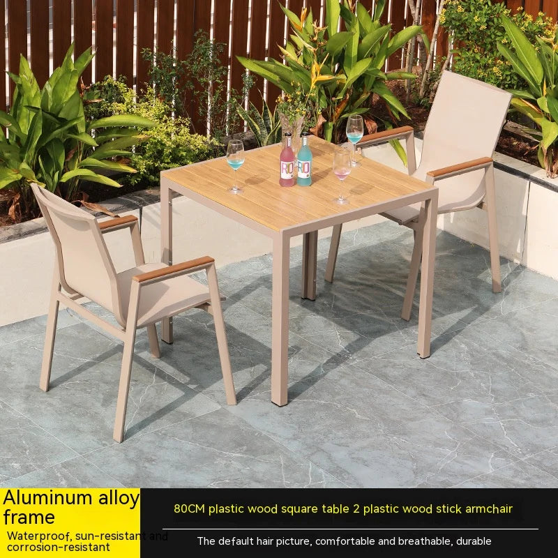 #Modern Outdoor Aluminum Chair Wood Metal Frame Villa Patio Garden Table Chair Set For Dining Courtyard Leisure