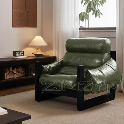 Oil Wax Leather Single Chair Casual Home Sofa Lounge Chairs, Retro Removable Washable Sofa All Solid Metal Base