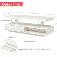 Modern LED Coffee Table with Storage, High Gloss Cocktail Center Table with Drawers