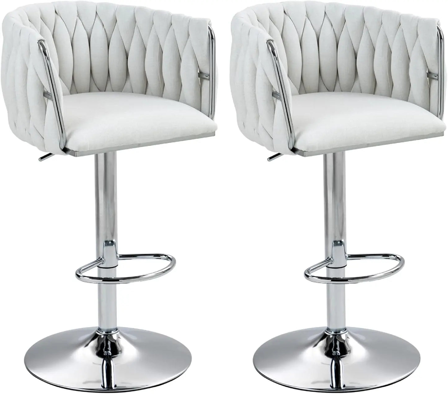Swivel Kitchen Bar Stools Set of 2 Woven Counter Height Stools Adjustable Height 25"-31" Dining Room Chairs with Footrest