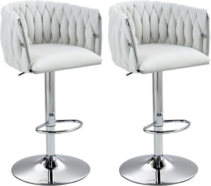 Swivel Kitchen Bar Stools Set of 2 Woven Counter Height Stools Adjustable Height 25"-31" Dining Room Chairs with Footrest