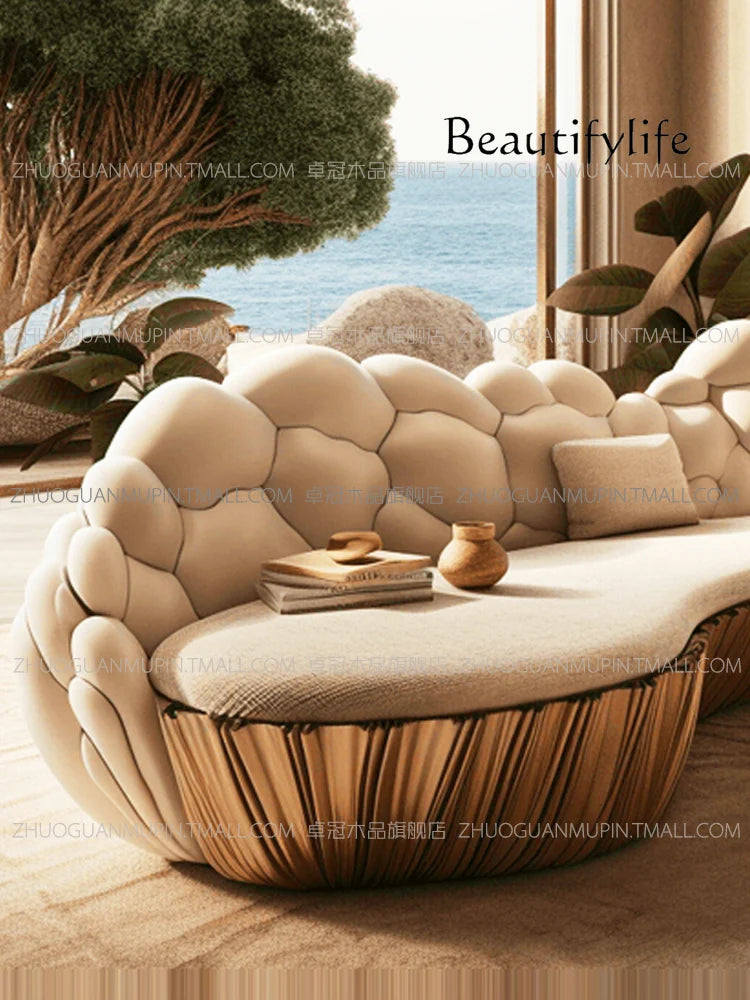 SM French Light Luxury Semi-circular Curved Villa Living Room Creative Sofa Cream Special-shaped Solid Wood