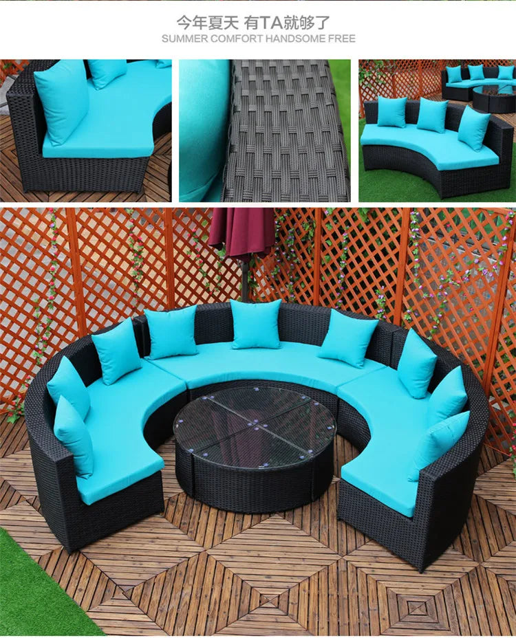Modern Imitation Rattan Round Sofa Set Outdoor Garden Patio Rattan Woven Sofa Leisure Balcony Rattan Chair Furniture