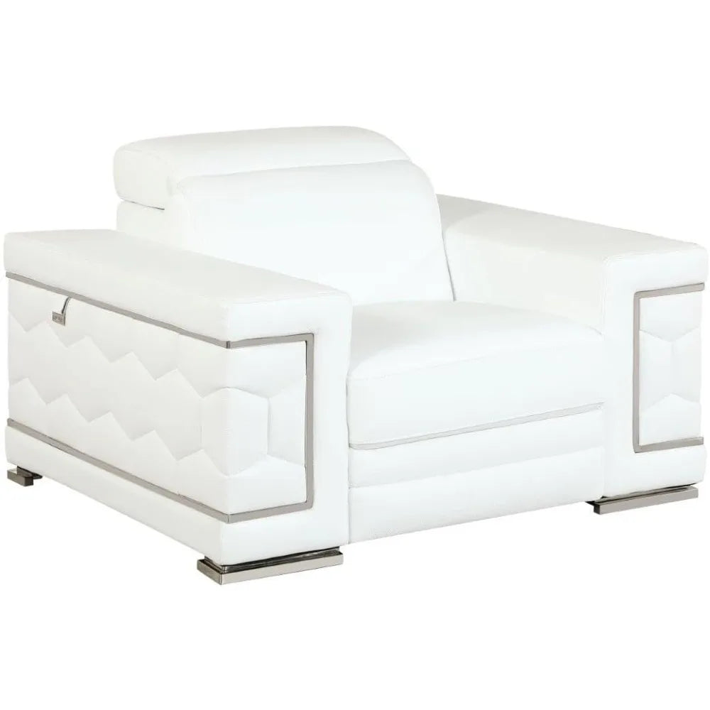 Furniture Usry Top Grain Italian Leather Set with Multi-Position Adjustable Headrests, Elegant Contemporary Design