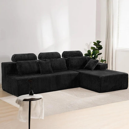 "High Backrest L-Shape Modular Sectional Sofa with Cloud Corduroy, Convertible Chaise for Left or Right Side, Bonel"