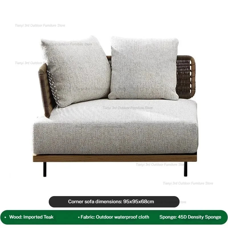 Italian Style Courtyard Villa Solid Wood Garden Sofas Rattan Weaving Modern Garden Sofa Simplicity Outdoor Furniture Divano FYOS