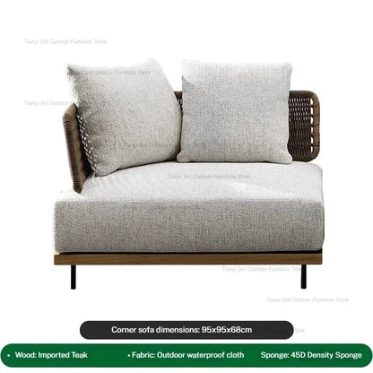 Italian Style Courtyard Villa Solid Wood Garden Sofas Rattan Weaving Modern Garden Sofa Simplicity Outdoor Furniture Divano FYOS