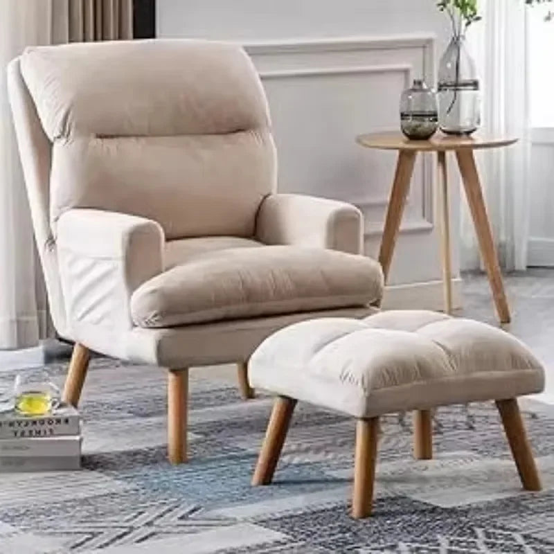 More Design Cheap Wholesale Modern Simple Velvet Comfortable Fabric Casual Reclining Wooden Lounge Living Room Chair