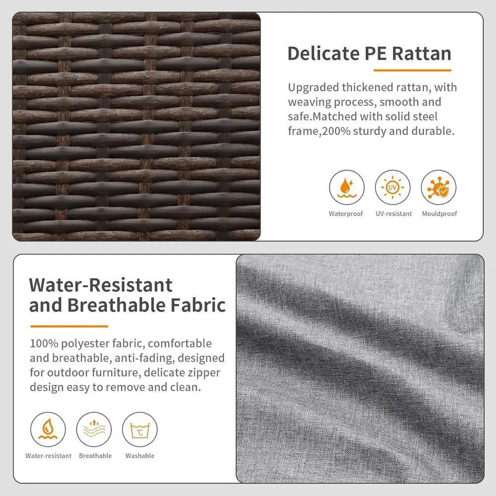 Patio PE Wicker Couch Furniture Loveseat Outdoor Brown Rattan Sofa with Washable Cushions (Grey)