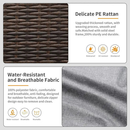 Patio PE Wicker Couch Furniture Loveseat Outdoor Brown Rattan Sofa with Washable Cushions (Grey)