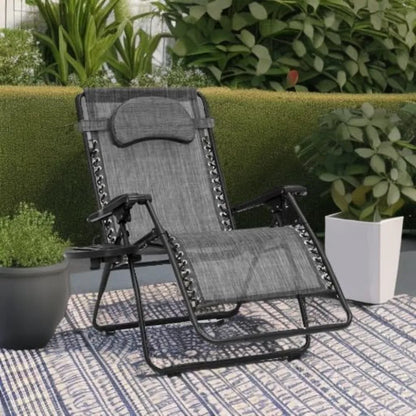 Oversized Zero Gravity Chair, Folding Outdoor Patio Lounge Recliner w/Cup Holder Accessory Tray, Pillow - Gray