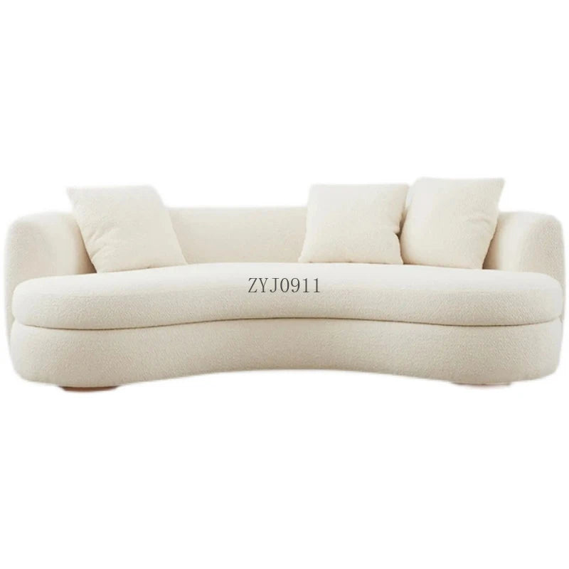 Nordic curved fabric sofa modern white cream style lamb wool special-shaped sofa
