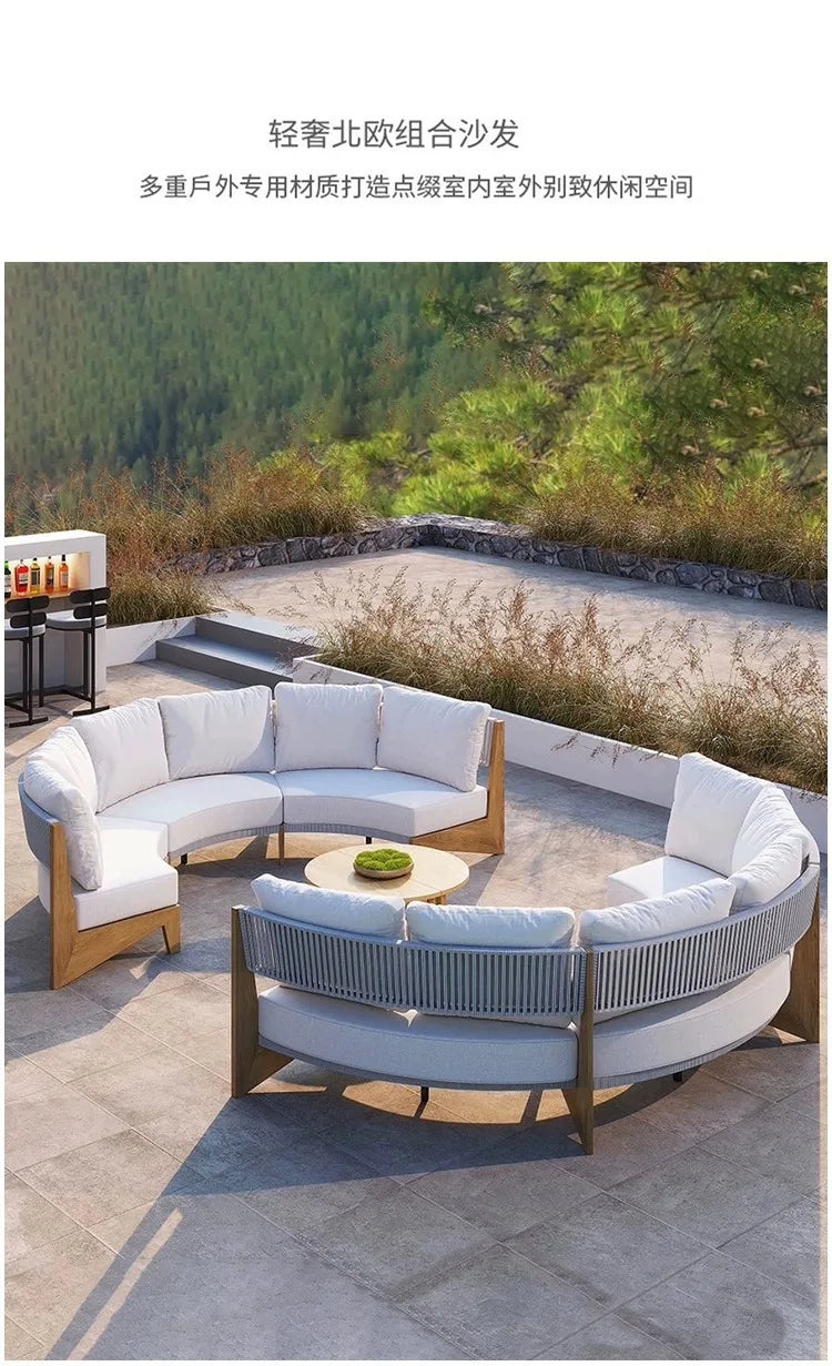 Outdoor sofa teak courtyard terrace leisure resort hotel outdoor deck rattan sofa garden furniture