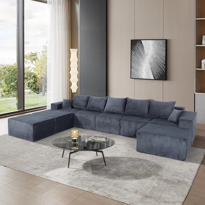 Family Sofa Set for Living Room, 8-Piece Modular U-Shaped Sectional Sofa with Oversized Chaise Lounge and Bed,Customized