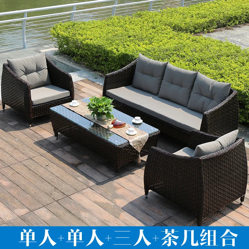 Leisure Courtyard Garden Sofas Outdoor Simple Homestay Coffee Table Garden Sofa Terrace Pe Rattan Furniture Sofá Exterior MHHYSF