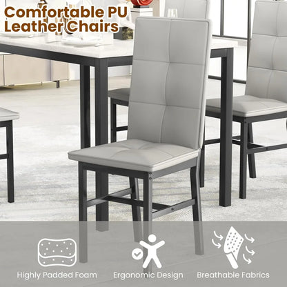 4-person Dining Table Set, Modern Artificial Marble Dining Table with 4 PU Leather Chairs, 5-piece Small Dining Table Set