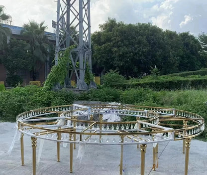 Hotel Modern Luxury Event Banquet Table Golden Stainless Steel Frame Glass Top Serpentine Wedding Table