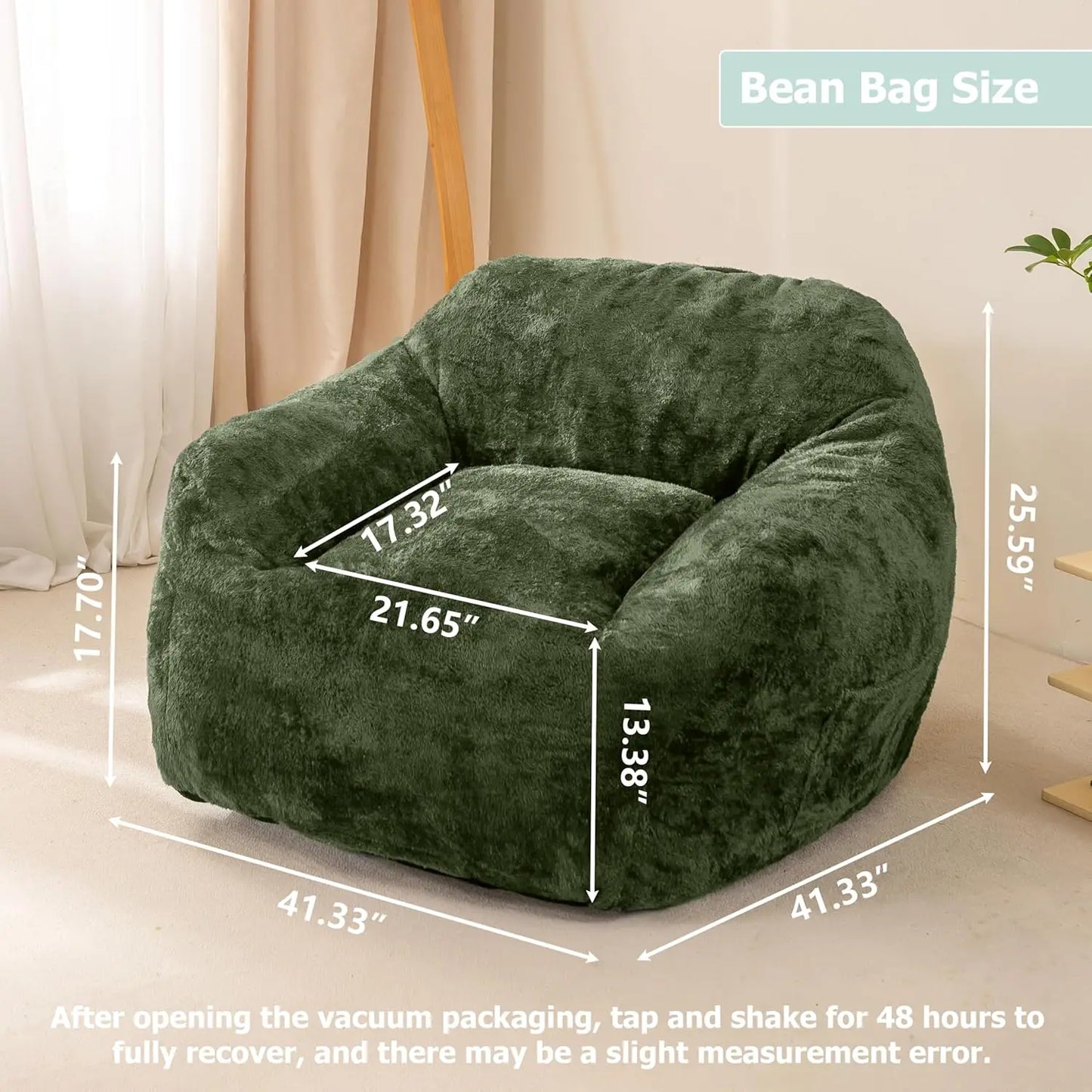 Bean Bag Sofa Chair for Adults, Beanbag Couch for Reading, Gaming, Relaxing, Soft and Durable Cover Lazy Sofa, Dark Green
