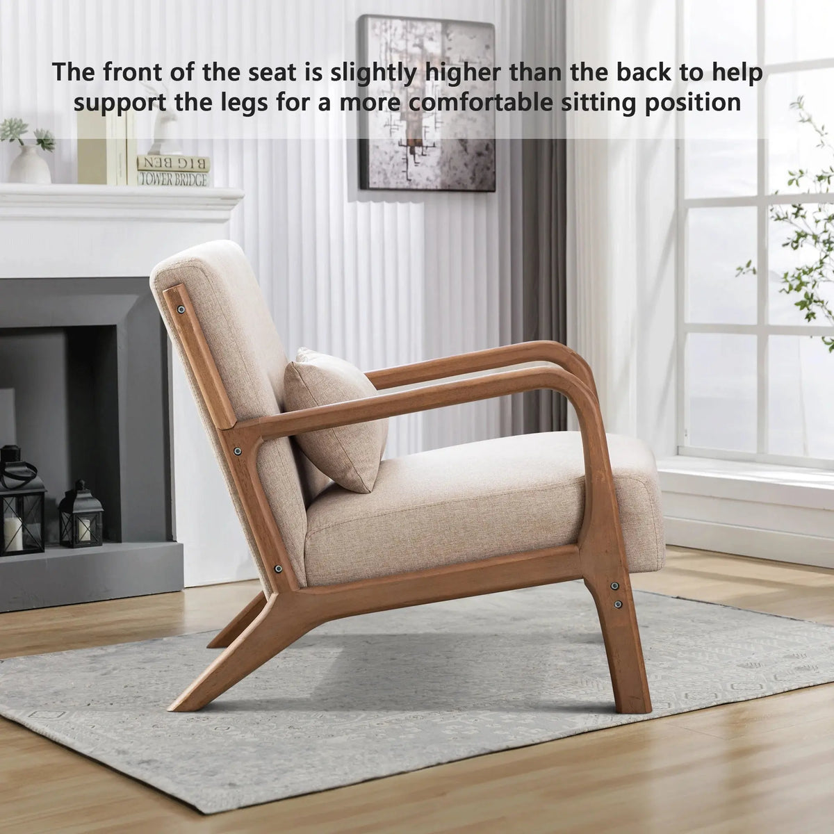 29*33*26 Inch Solid Color Solid Wood Living Room Chair 105° Backrest Non-Slip Casual Bedroom Chair With Pillow