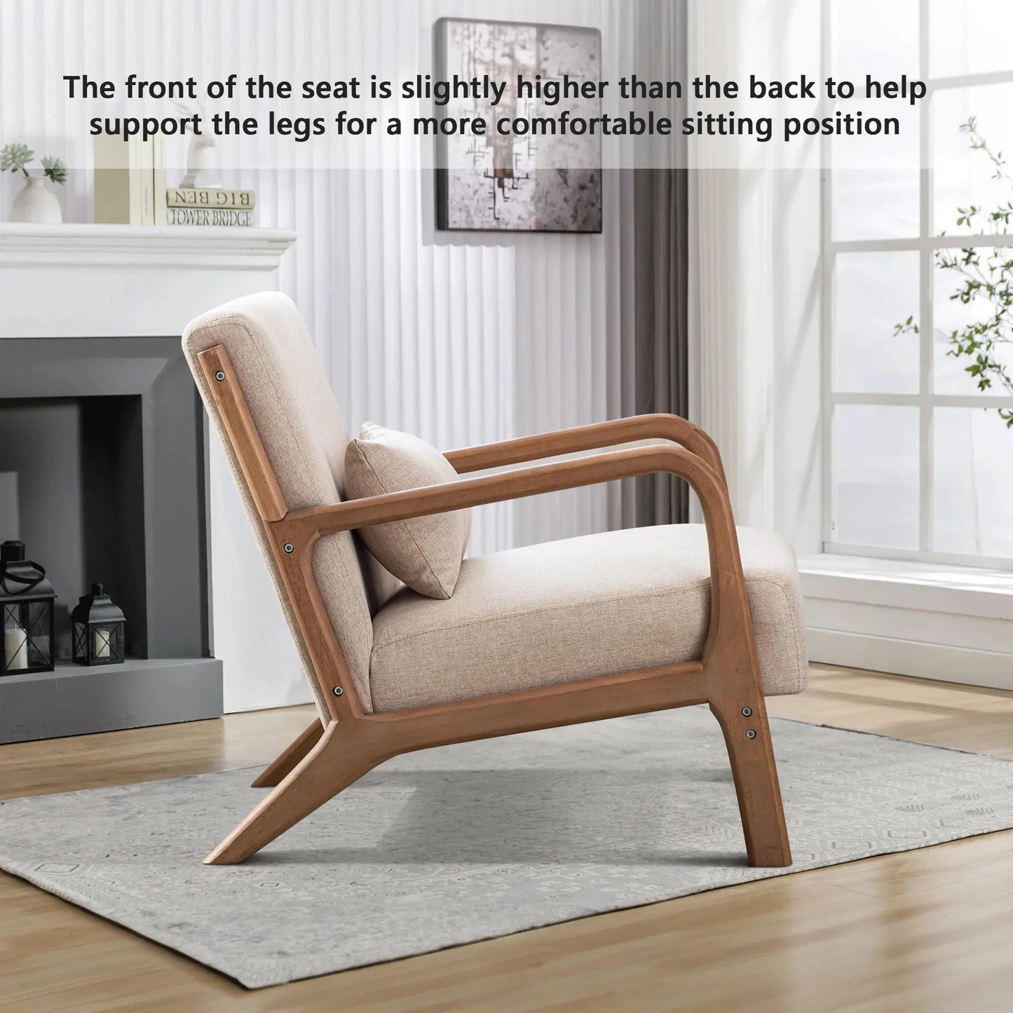29*33*26 Inch Solid Color Solid Wood Living Room Chair 105° Backrest Non-Slip Casual Bedroom Chair With Pillow